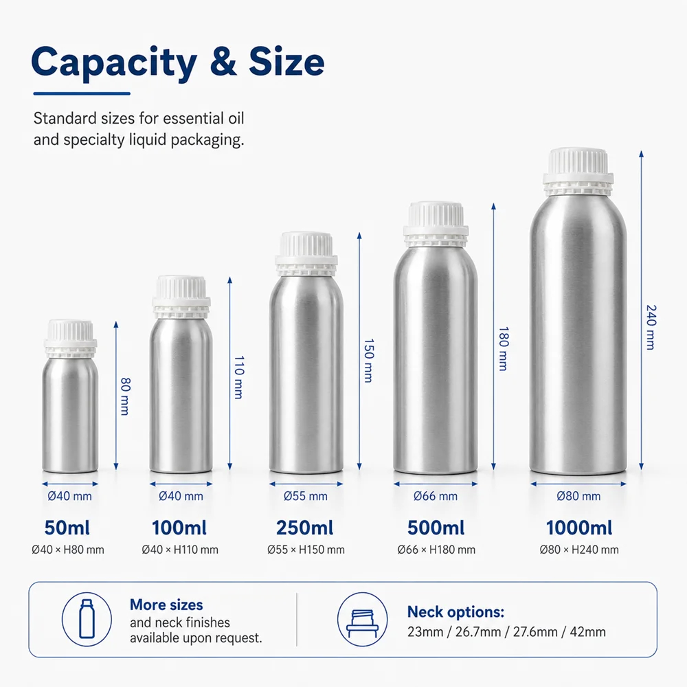 Aluminum Essential Oil bottle Sizes